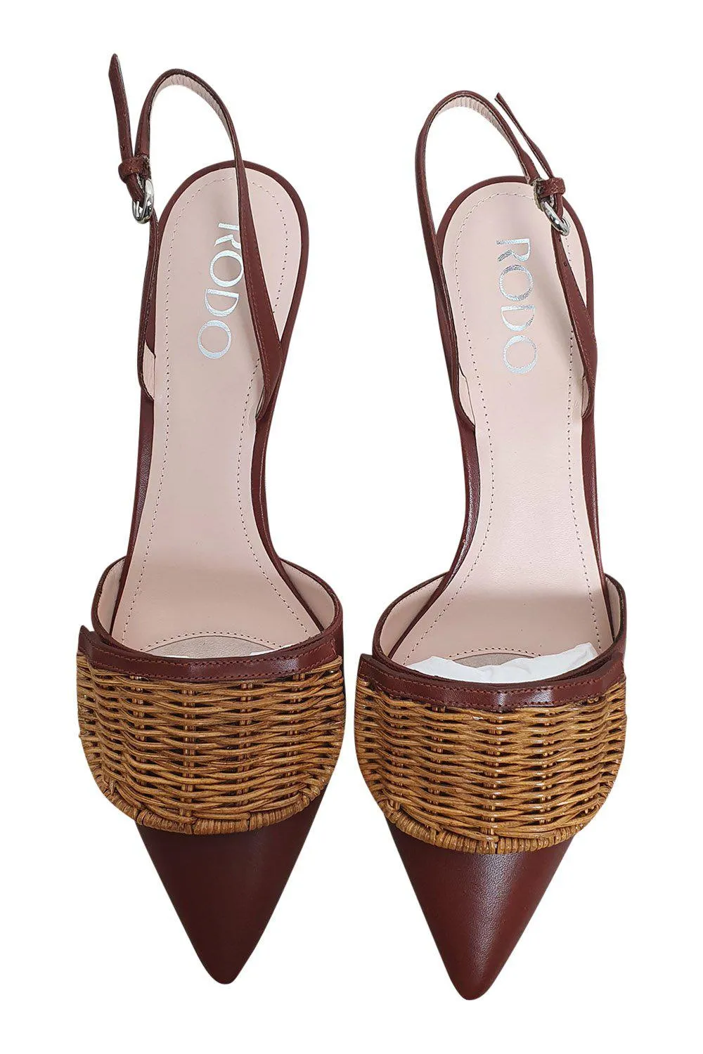 RODO Florid Rattan And Conker Brown Leather Low Heel Slingback (40)