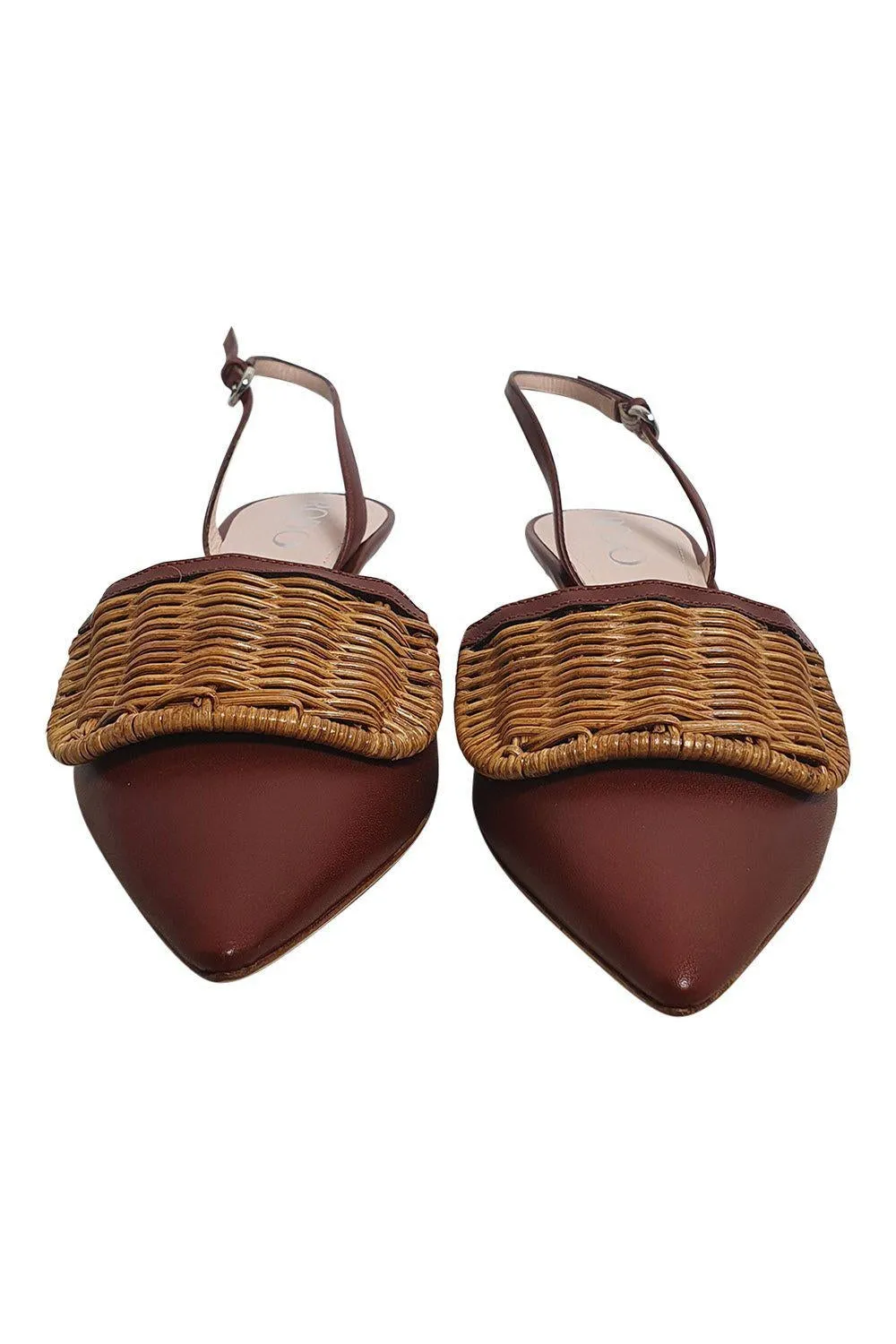 RODO Florid Rattan And Conker Brown Leather Low Heel Slingback (40)