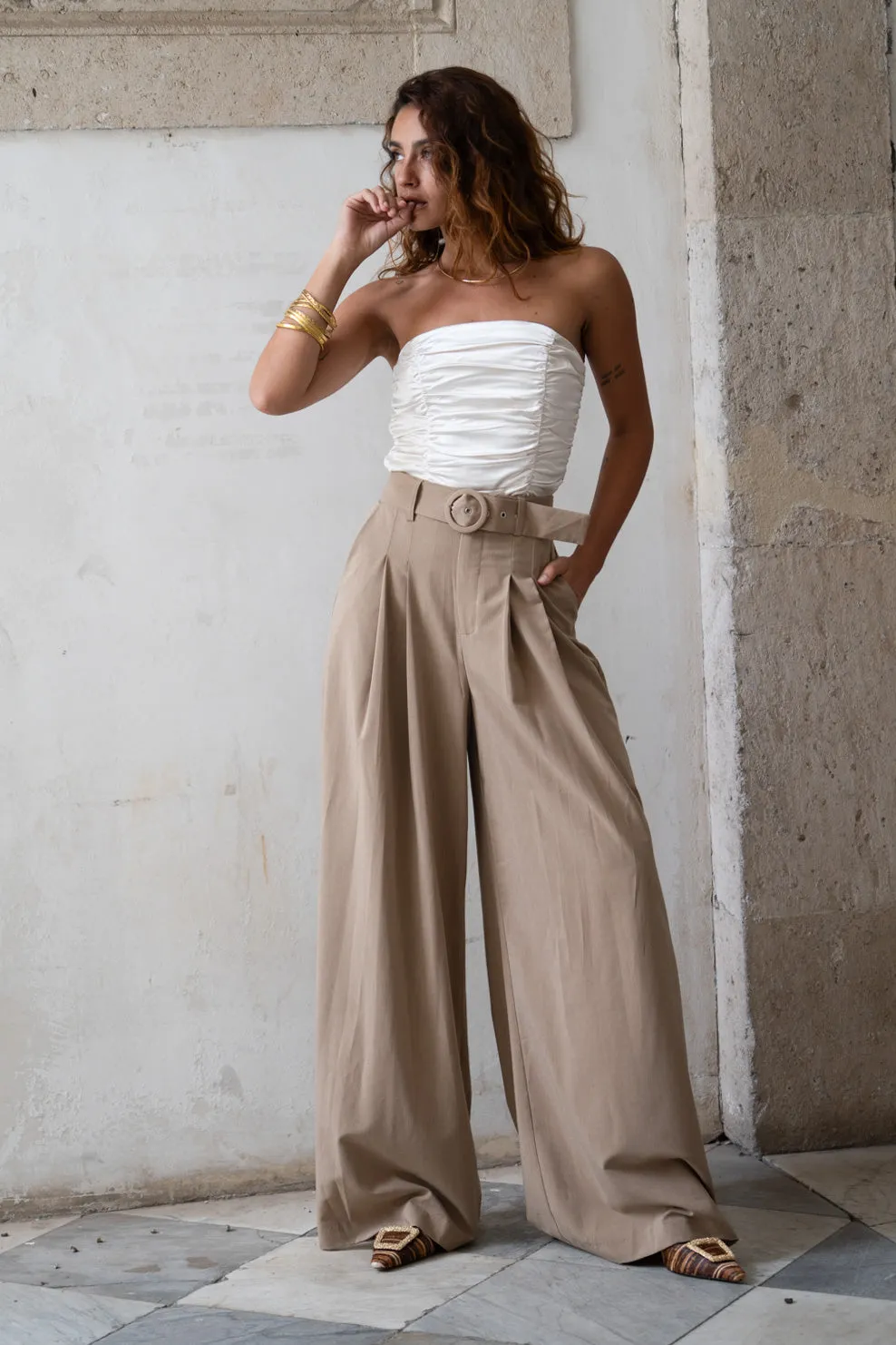 Savina Ivory Strapless Ruched Satin Top