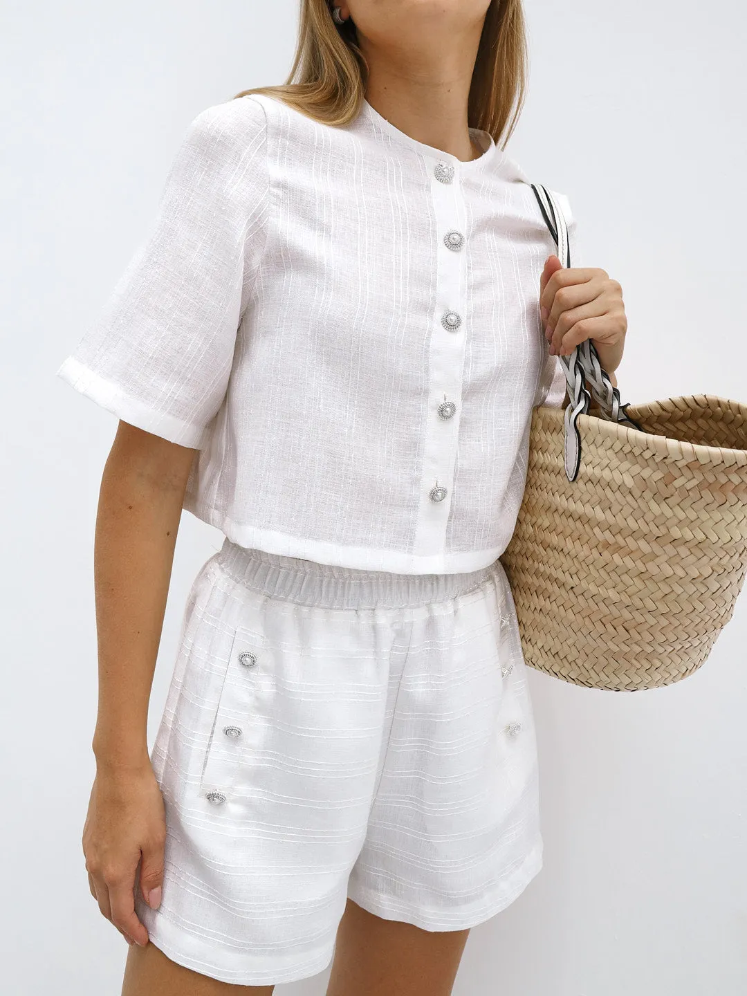 Simona Linen Blend Beach Shirt | White