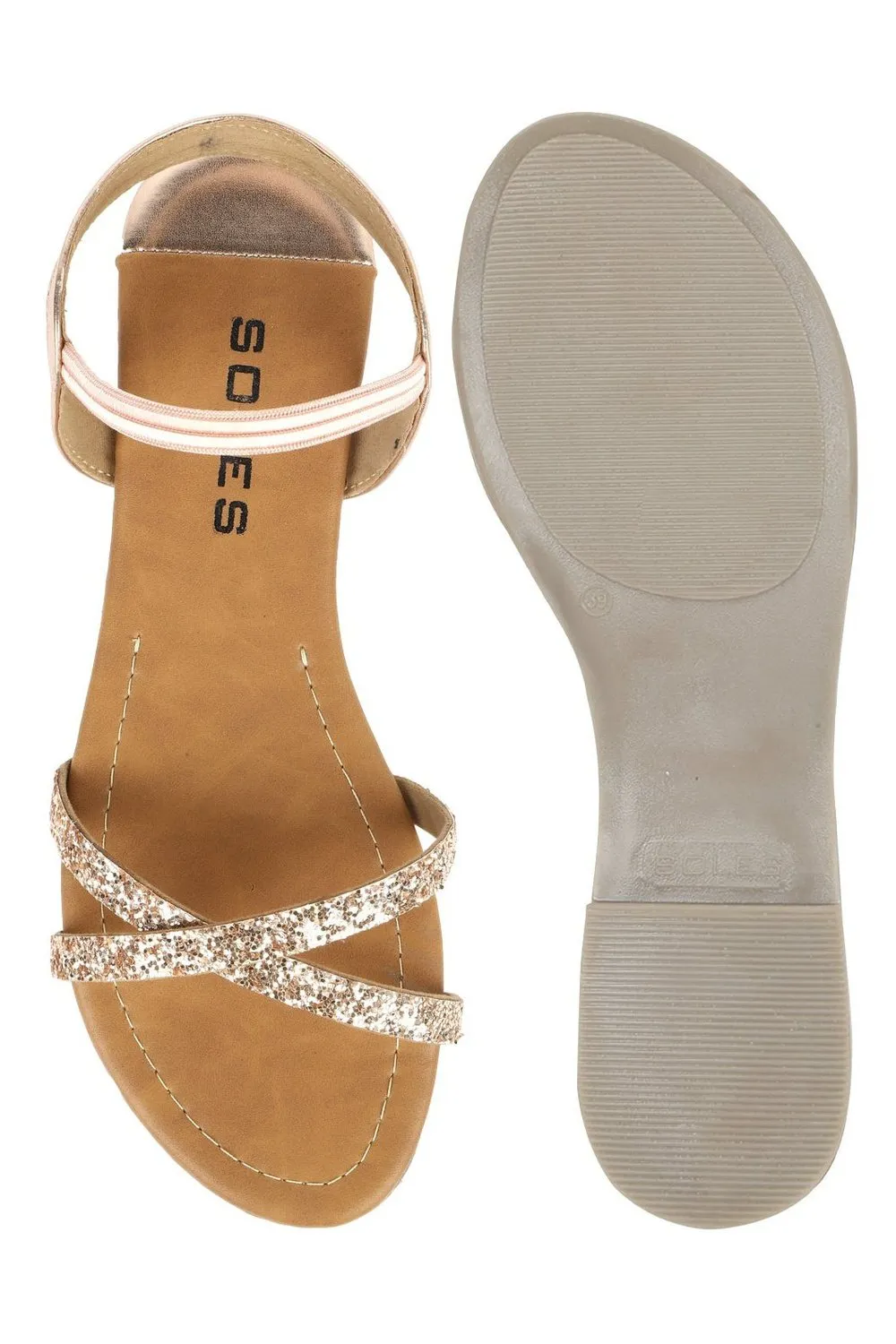 SOLES Chic Rose Gold Flat Sandals - Luxurious Elegance