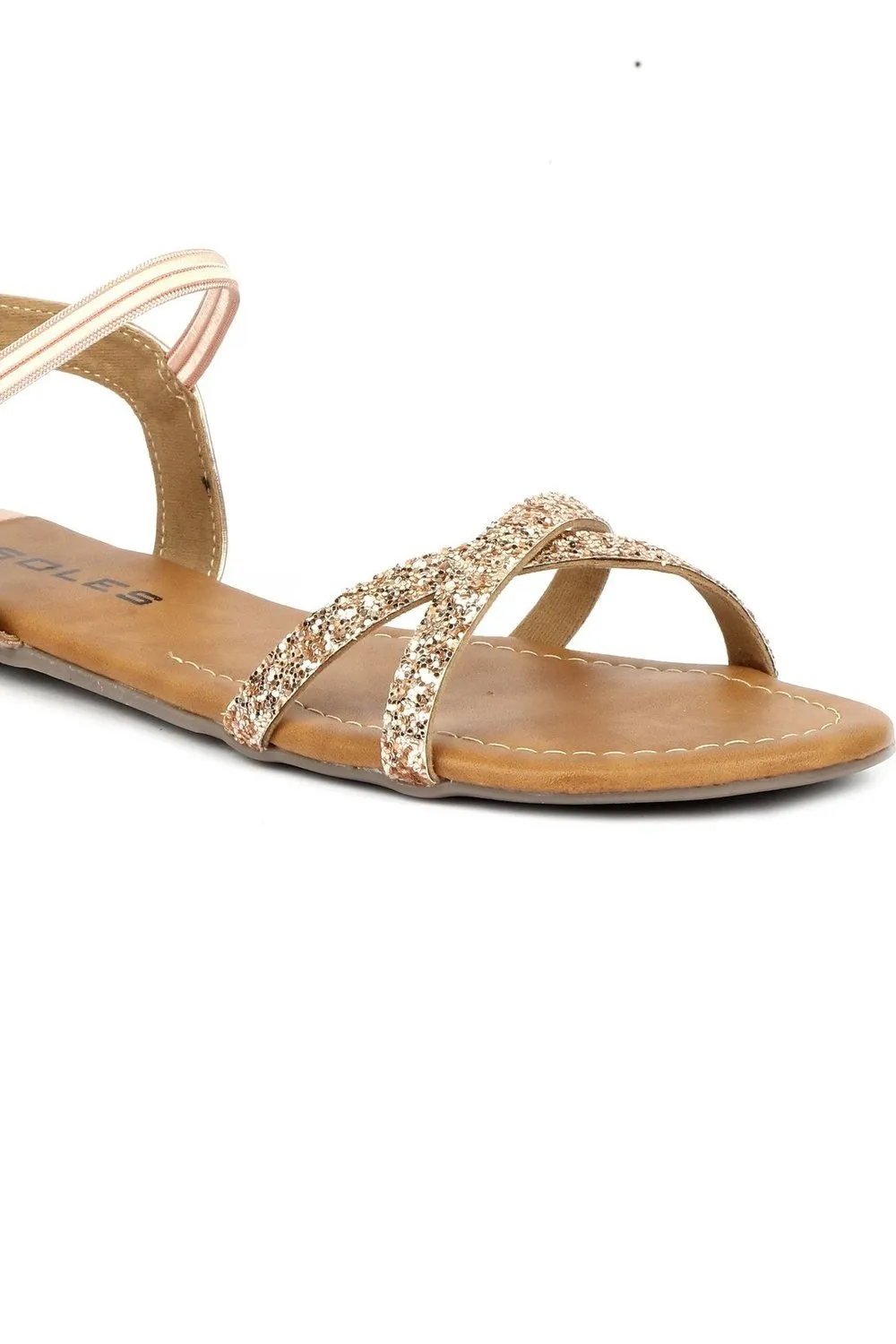 SOLES Chic Rose Gold Flat Sandals - Luxurious Elegance