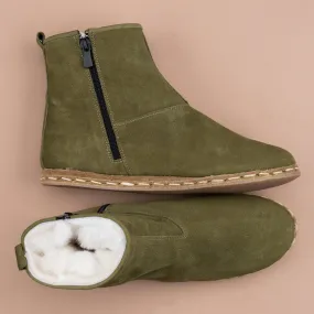 Women's Olive Shearling Boots